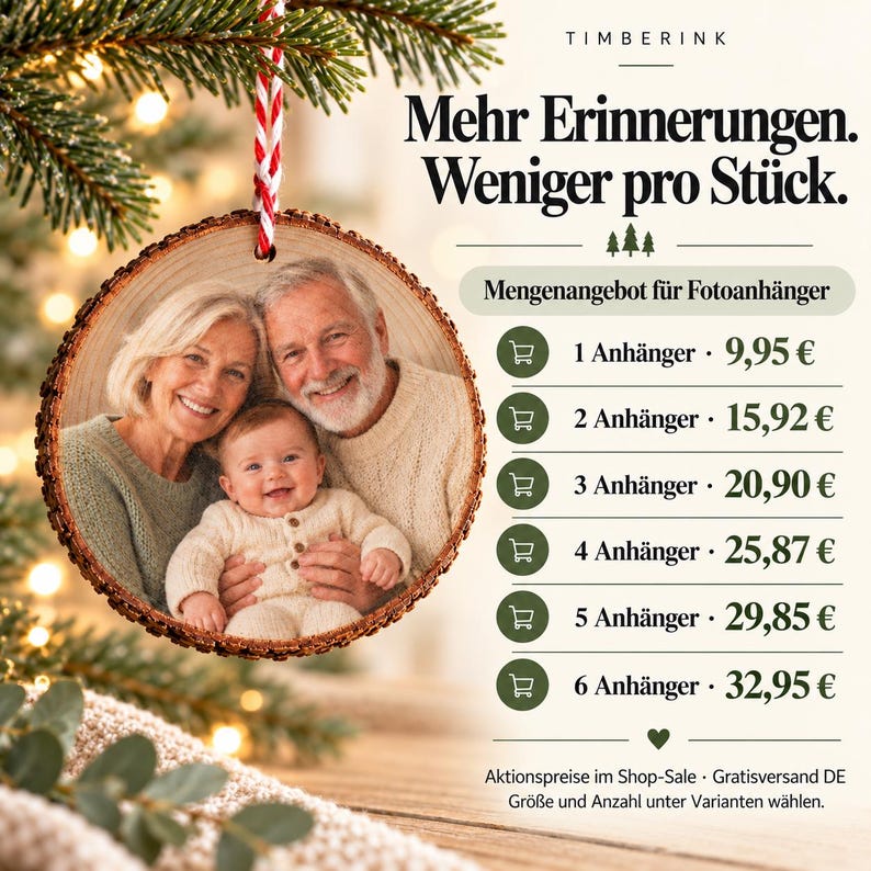 Mengenangebot für Fotoanhänger mit gemeinsamem Foto von Oma, Opa und Enkelkind: ein bis sechs Anhänger, Aktionspreise und Gratisversand in Deutschland.