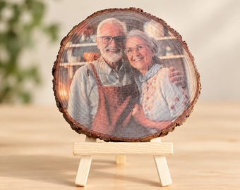 Foto auf Holz, Baumscheibe bedruckt, Geschenk für Oma, Fotogeschenk Opa, Holzbild individuell, Fotodruck Naturholz, Großeltern Andenken