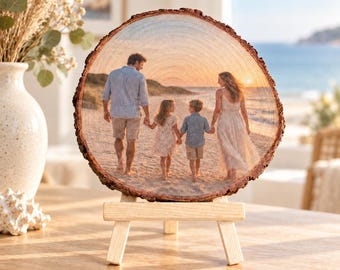 Foto auf Holz, Baumscheibe Druck, Familienurlaub, Urlaubserinnerung, Familienfoto, Fotogeschenk Familie, Holzbild Unikat, Reiseandenken