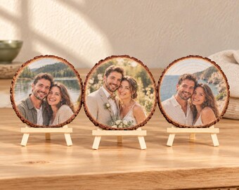 Foto auf Holz 3er Set, Baumscheiben bedruckt, Paarfoto persönlich, Geschenk Jahrestag, Hochzeitstag, Dreier Fotoserie, Fotodruck Naturholz