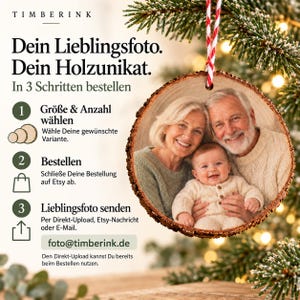 Bestellablauf für Deinen Foto von Oma, Opa und Enkelkind-Anhänger: Größe und Anzahl wählen, bestellen und Foto per Direkt-Upload, Etsy-Nachricht oder E-Mail senden.
