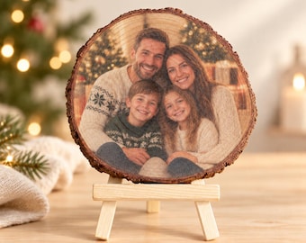 Foto auf Holz, Baumscheibe bedruckt, Weihnachtsgeschenk, Familienfoto personalisiert, Holzbild Unikat, Weihnachtsdeko