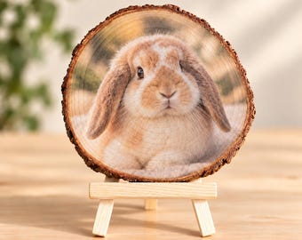 Foto auf Holz, Tiergedenken, Baumscheibe bedruckt, Haustier Abschied, Kaninchen Andenken, Pferd Erinnerung, Holzbild individuell