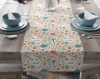 He is Risen Easter Table Runner, Custom Easter Table Runner, Easter Tablecloth, Spring Table Decor, Christian Easter Decor