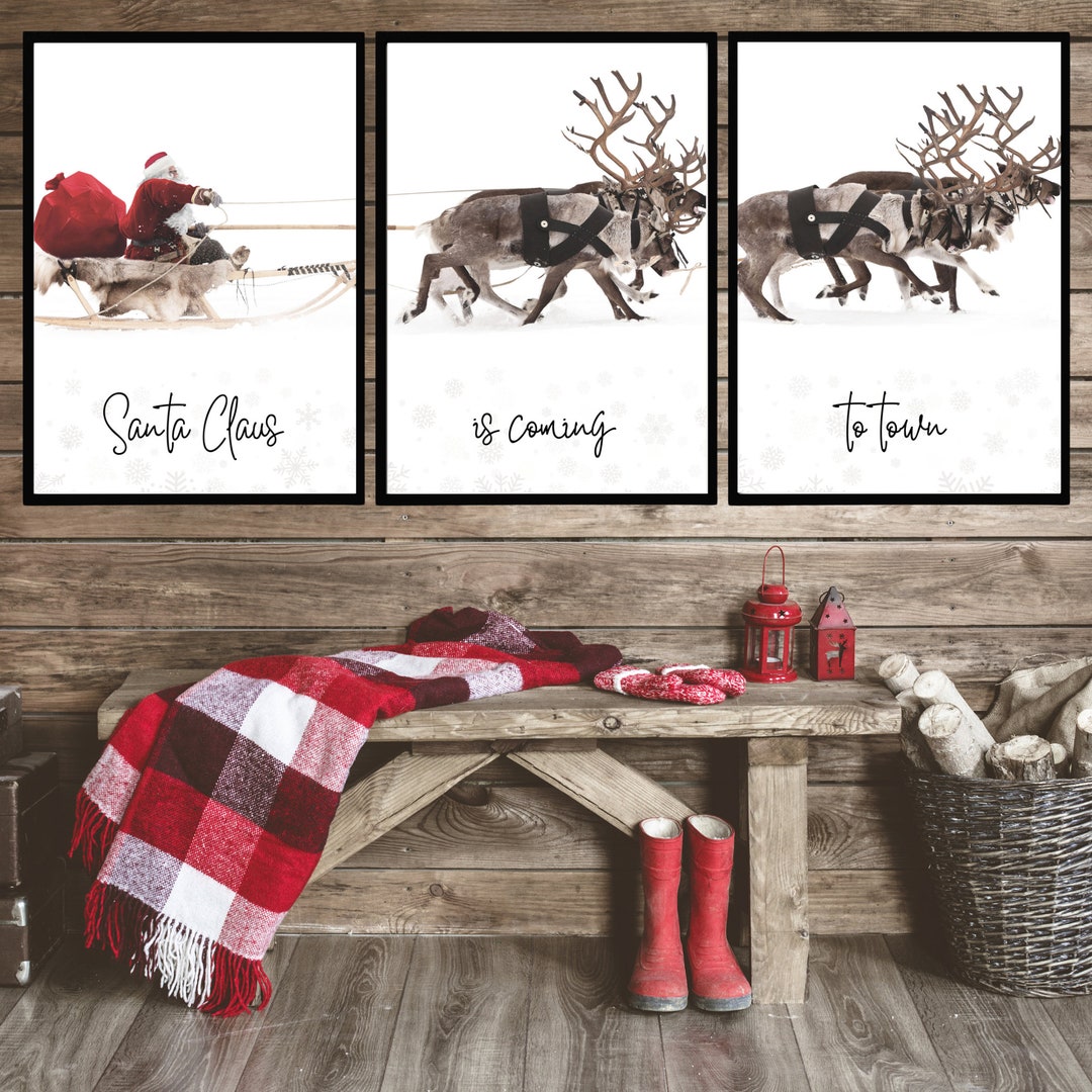 Set of 3 Premium Printed Christmas Santa Sleigh Wall Art Etsy