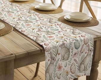 Easter Rabbits Table Runner, Custom Easter Table Runner, Easter Tablecloth, Spring Table Decor, Easter Decor, Cottage