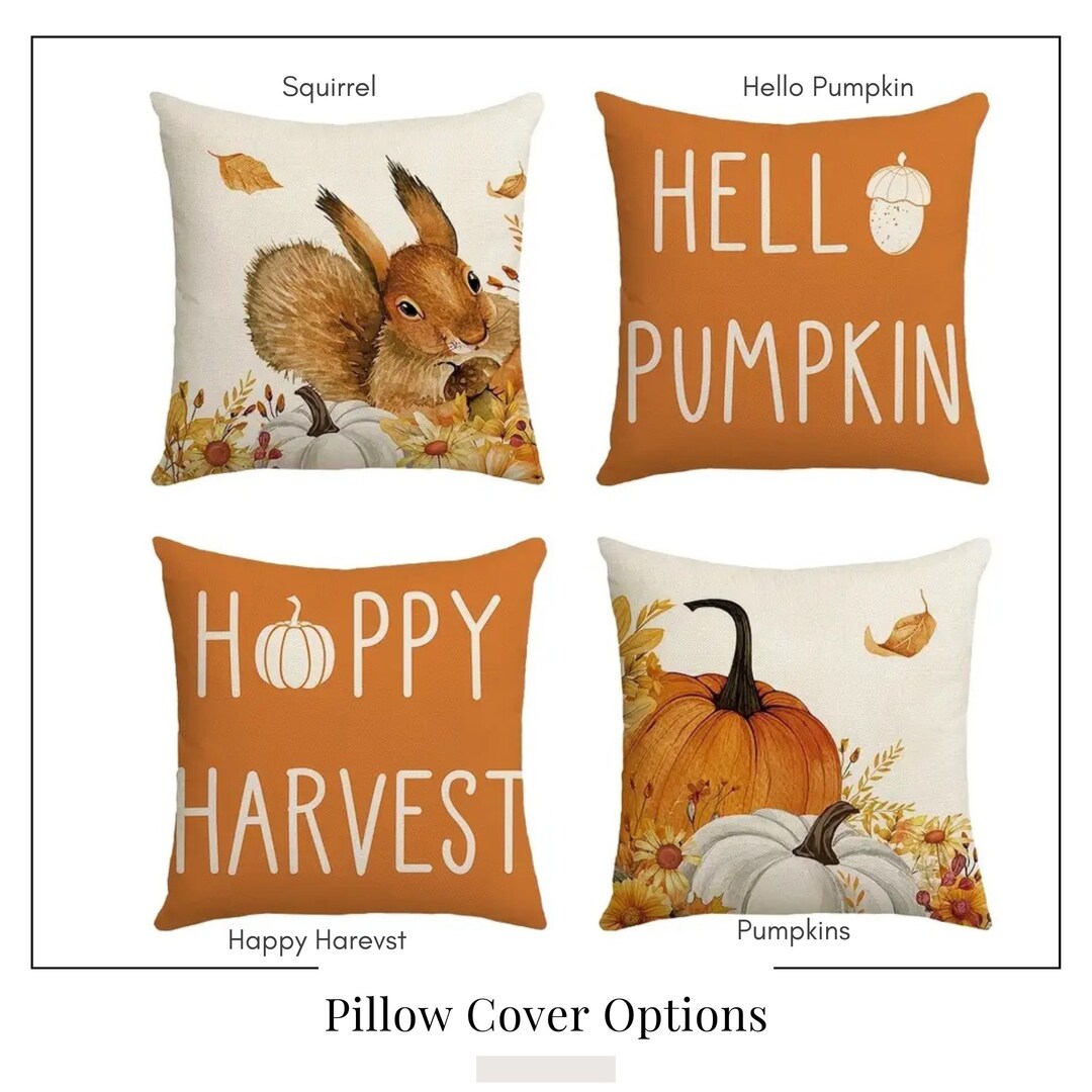 Autumn Pillow Cover 4 Piece Set Fall Harvest Themed Pillow Etsy