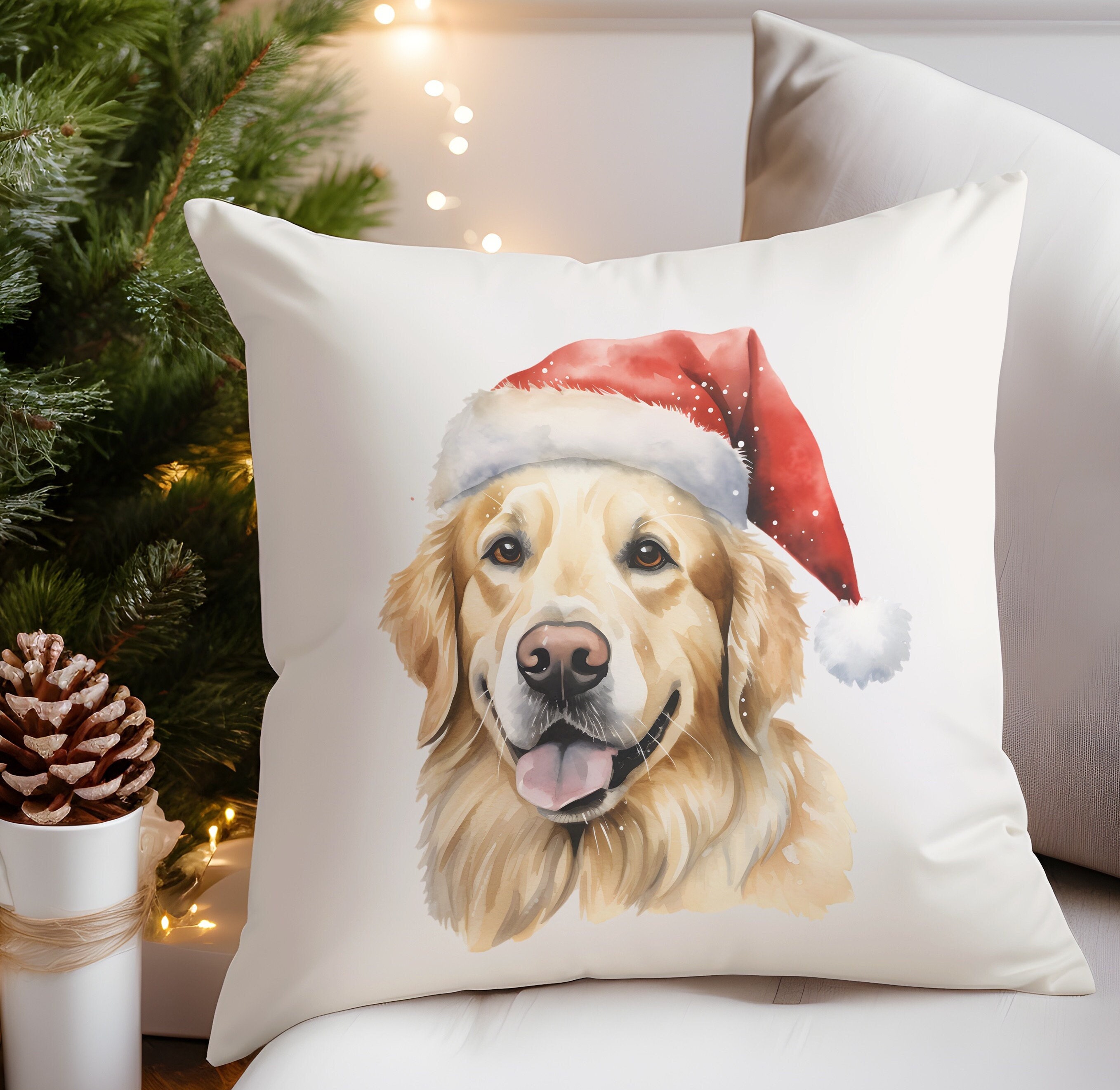 Golden retriever christmas pillow sale