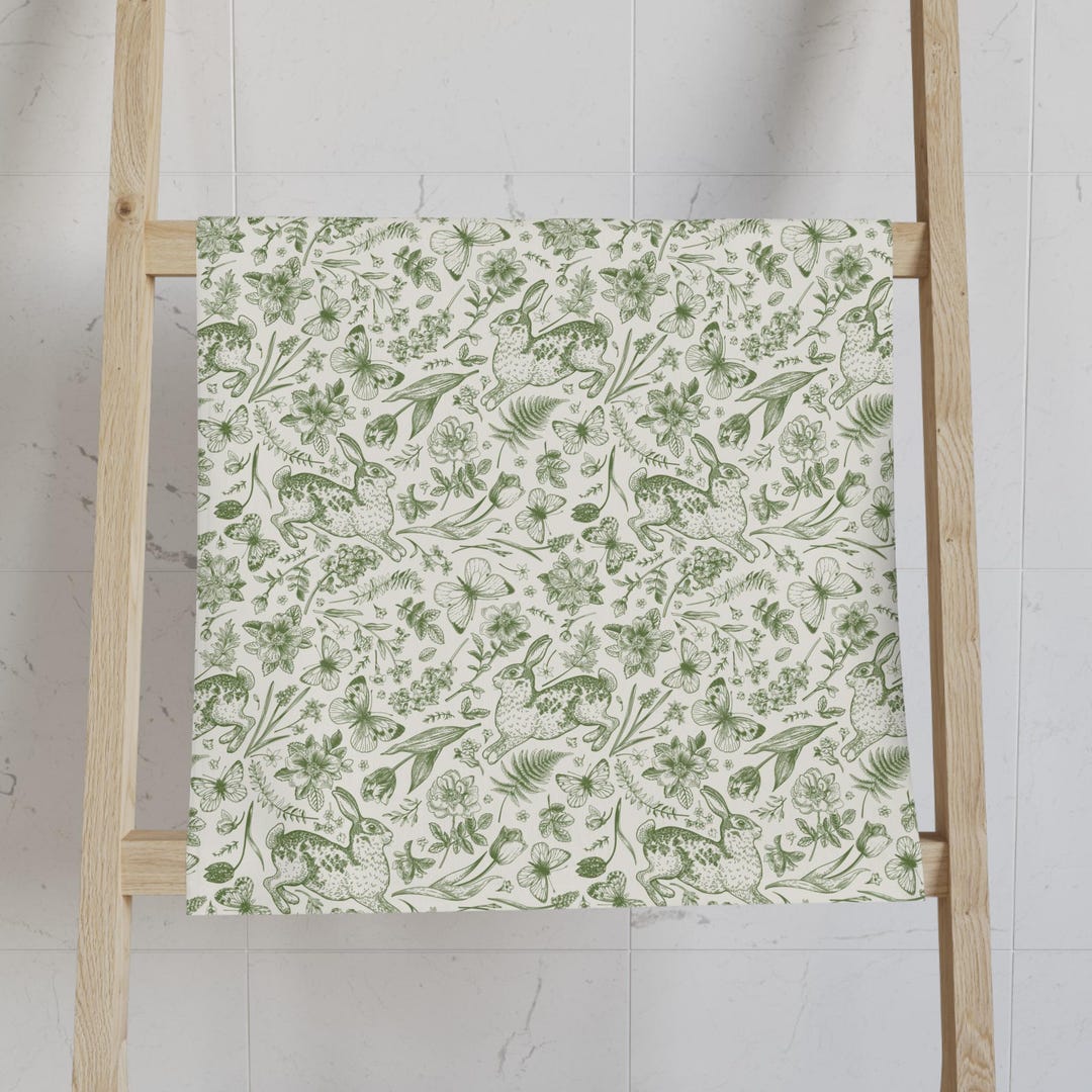 Green Toile Bunny Linen Towel main image 0