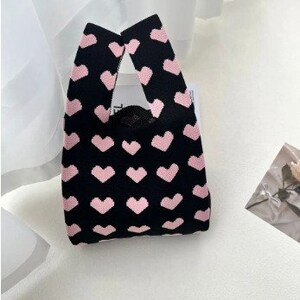 Rosa Herz Design Handgefertigte Strickhandtasche Frauen Knoten Handgelenk Tasche Lässige Tragetasche Wiederverwendbar Taschen