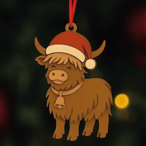 Highland Cow Ornament – Laser Cut File | Christmas Cow SVG | Farm Animal Bauble | Digital Download | 3mm Laser Cutting | Rustic Christmas Decor