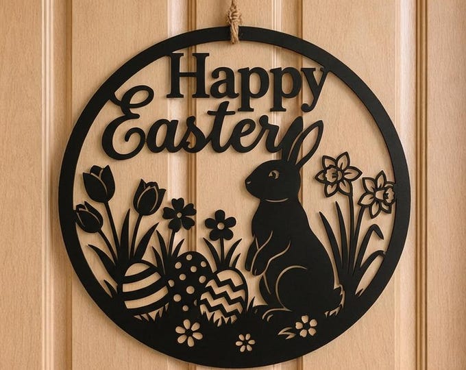 Happy Easter Bunny Welcome Sign SVG Laser Cut Files: Spring Door Hanger ...