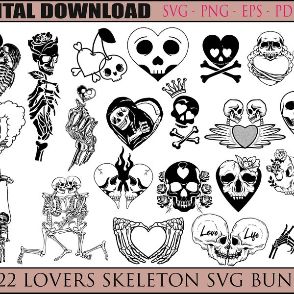 De Lovers Bundle SVG, The Lovers SVG, Skeleton Lovers SVG, Valentine skeletten SVG. Valentijn-svg