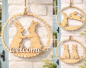Happy Easter Bunny Welcome Sign SVG Laser Cut Files: Spring Door Hanger ...