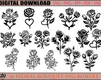 Floral Bouquet Svg Bundle, Flower svg, Bouquet svg, wildflowers svg, field plant, Wedding svg, minimalist bouquet svg, Cut Files For Cricut