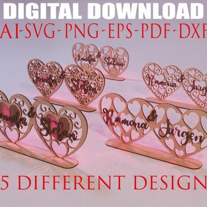 Heart Frame Laser Cut Svg Files, 05 Different Designs ,  Personalized Heart Frame SVG , Vector Files For Wood Laser Cutting