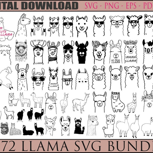 Llama SVG Bundle, Llama Aviator Sunglasses SVG, Llama Svg, Alpaca Svg, No Drama Llama SVG, Funny Llama Svg, cute Llama , face Llama