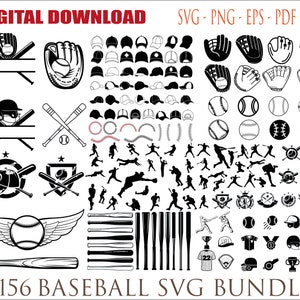 Pacchetto SVG BASEBALL, file tagliati Svg BASEBALL per Cricut, Clipart di baseball, Softball Svg