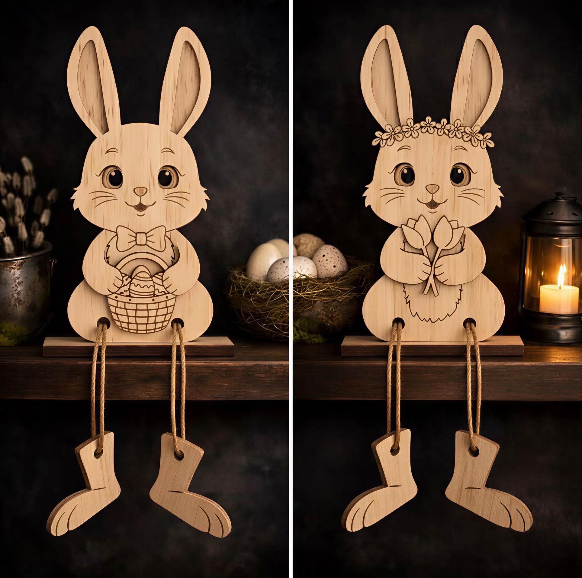 Easter Bunny Shelf Sitters Figurines Laser Svg File Glowforge Layered ...