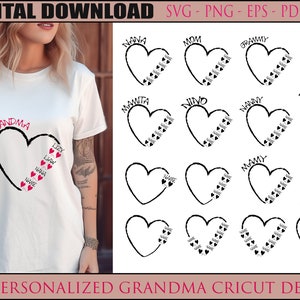 Custom Heart Grandkid Name Svg / Personalized Mama Cricut Design Vector Bundle / Mother Mimi Clipart Silhouette / Png T-Shirt / Cut Plotter
