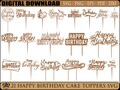 Happy Birthday Cake toppers SVG, 21 Cake topper Laser Cut Files, Circle Wreath frame Digital Download Glowforge File for laser cutting