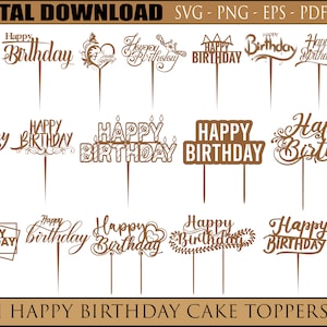 Happy Birthday Cake toppers SVG, 21 Cake topper Laser Cut Files, Circle Wreath frame Digital Download Glowforge File for laser cutting