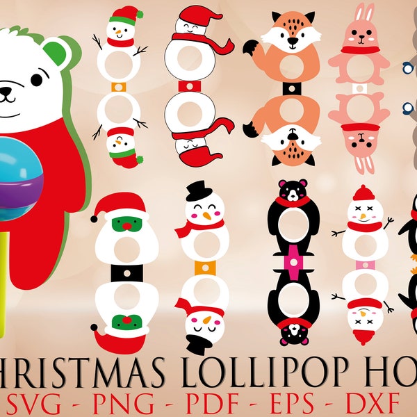 20 Christmas Lollipop Holder SVG, Reindeer Lollipop Holder Cut File, Candy Holder Svg, Christmas Tree Ornaments, Santa Candy Holder.