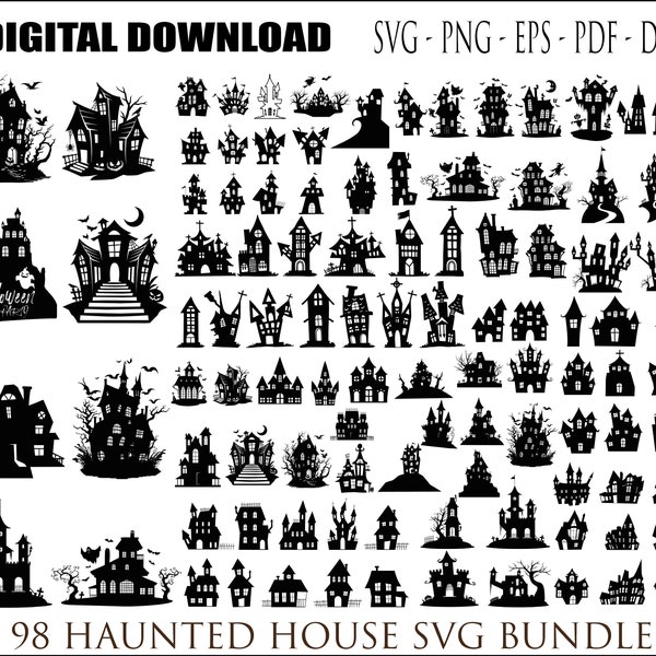 Haunted House SVG Bundle, Halloween Clip art, Haunted House SVG Cut Files for Cricut, Haunted House Cut Files, Haunted house cut file.