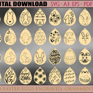 Easter Eggs engraved  Ornament Svg, Personalized Easter Egg Bundle, Easter Decor, Easter Laser Cut File, Easter Ornament, Easter Glowforge