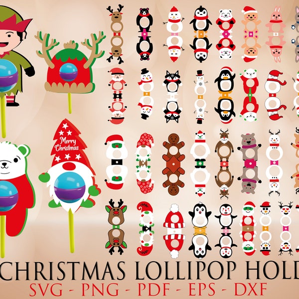 40  Christmas Lollipop Big Bundle SVG, Reindeer Lollipop Holder Cut File, Candy Holder Svg, Santa Candy Holder.