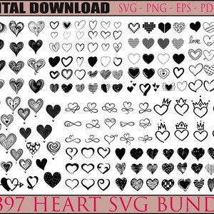 397 Heart Svg Bundle, HEART Doodle Svg, Heart Svg Cut Files For Cricut, Heart Clipart, Hand Drawn Heart Svg