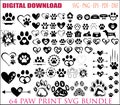 64 Paw Print Svg Bundle, Paw Heart Svg, Dog paw svg, Paw Svg, Dog Mom Svg, Dog Lover Svg, Paw Print Clipart Silhouette, Animal Paw Svg.