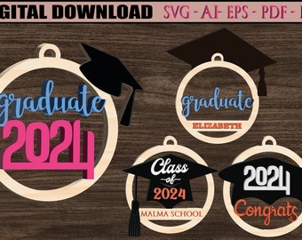 Ornamento di laurea Classe del 2024, Laurea in formato SVG, File di taglio laser di laurea, Laurea in formato SVG 2024, Laurea Laser in formato SVG.