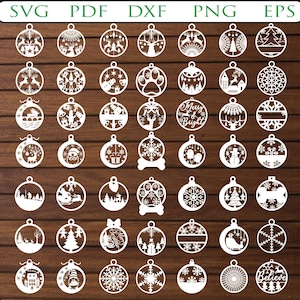 49 palline di Natale Svg, pacchetto SVG con taglio laser ornamento natalizio, set di giocattoli di Natale, pacchetto SVG di Natale