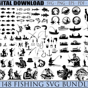 Puede incluir: Un paquete de descarga digital de 148 archivos SVG de pesca. El paquete incluye una variedad de diseños con temática de pesca, incluyendo peces, cañas de pescar, barcos y mucho más. Los diseños son perfectos para crear manualidades personalizadas, regalos y decoración del hogar.