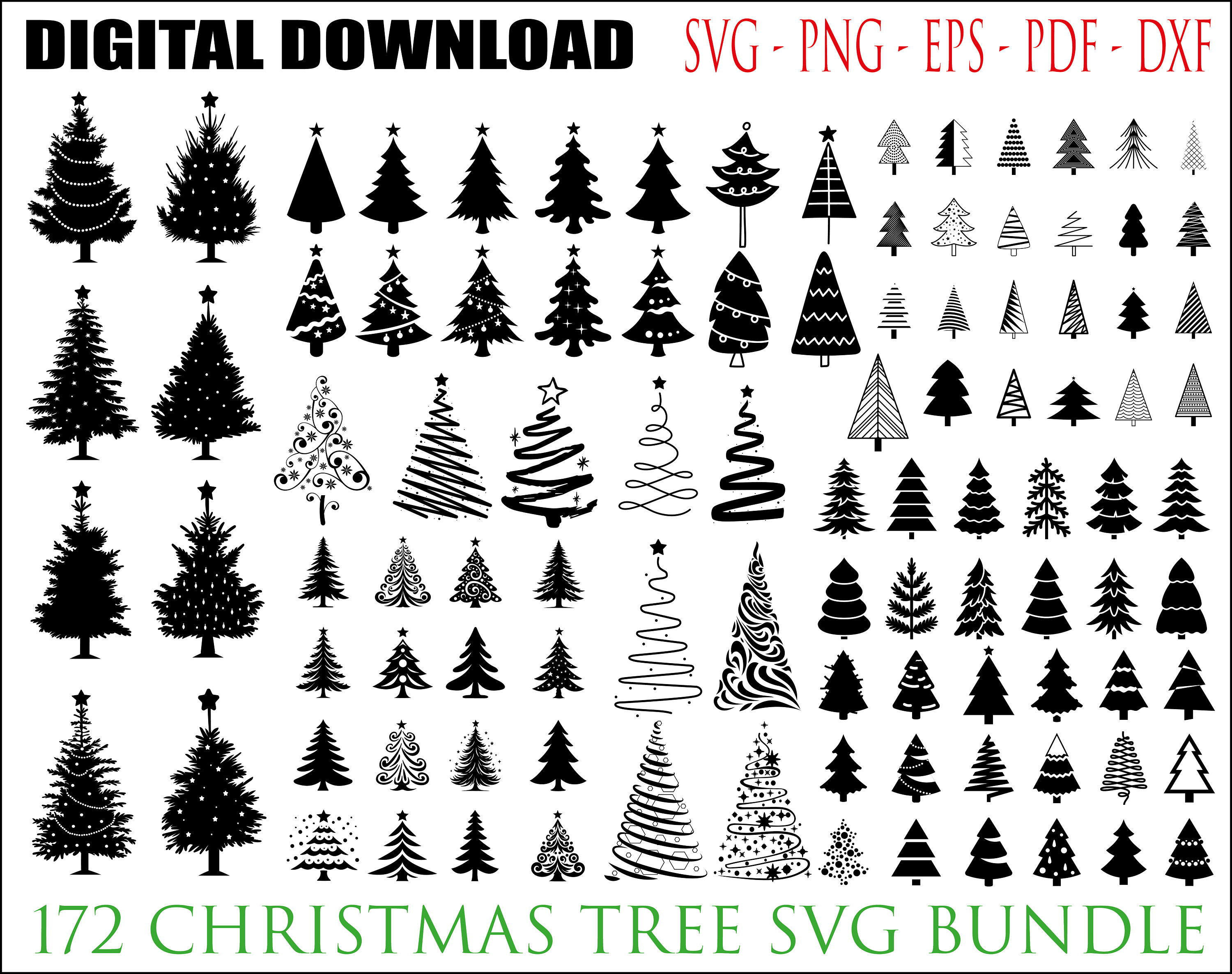 172 CHRISTMAS TREE SVG Bundle Christmas Tree Outline Etsy Australia