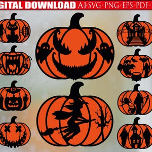 Halloween Pumpkin Bundle Svg, Pumpkins svg, Halloween Decor svg, Pumpkin Laser Cut Files, Halloween svg, Spooky Glowforge Svg, Black Cat Svg