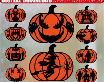 Halloween Pumpkin Bundle Svg, Pumpkins svg, Halloween Decor svg, Pumpkin Laser Cut Files, Halloween svg, Spooky Glowforge Svg, Black Cat Svg