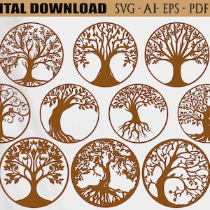 10 Tree Laser Cut Svg Files, Vector Files For Wood Laser Cutting , svg , pdf , eps , Ai .