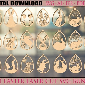 21 Easter Laser Cut Svg Bundle, Bunny Ornaments Svg,Easter Laser Cut svg files, Easter Hanger svg, dxf eps