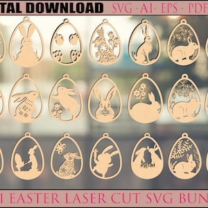 21 Easter Laser Cut Svg Bundle, Bunny Ornaments Svg,Easter Laser Cut svg files, Easter Hanger svg, dxf eps