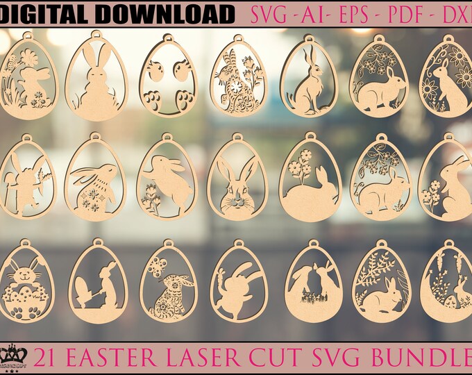 Easter Laser Cut Files Rabbits SVG Layered Bundle, Floral Bunny ...