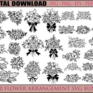 30 フラワーアレンジメント SVG ファイルバンドル花ボーダーカットファイルウェディングフラワーシルエット花フレームクリカットフラワーガーランド