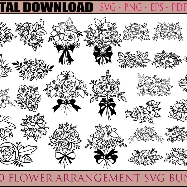 30 FLOWER ARRANGEMENT SVG File Bundle Flowers Border Cut Files Wedding Flower Silhouette Floral Frame Cricut Flower Garland