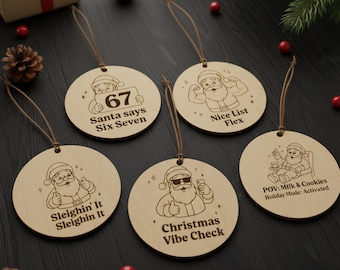面白いサンタのオーナメントSVGバンドル5つのSix Sevenクリスマスレーザーカットファイルティーン向けGlowforge xToolデジタルダウンロードバイラルTikTok Six Seven