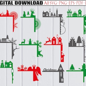 12 Christmas Door Corner svg cut file, Christmas Door trim corner decor laser file, Christmas laser cut file, Christmas decor laser file