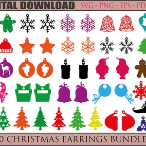 May include: A set of 30 Christmas earring designs in SVG format. The designs include a variety of festive themes, such as snowflakes, candy canes, reindeer, and Christmas trees. The designs are perfect for creating unique and personalized earrings.