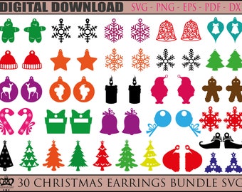 Christmas Earrings Bundle SVG, Earrings Bundle SVG, Earring Cut File, Faux Leather Earrings, File For Cricut, Glowforge Svg.
