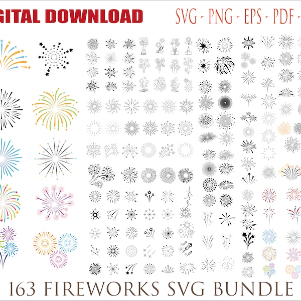 163 Fireworks SVG Bundle, Fireworks SVG, New year svg, Fireworks Svg Cut File, Fireworks Clipart, Fireworks Silhouette, Fireworks Vector