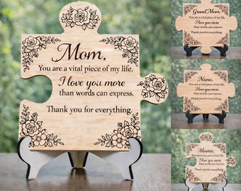 Mother's Day Puzzle Sign SVG – Mother's Day Laser Cut File – Floral Wooden Sign Digital Download – Gift for Mom – CNC Glowforge SVG